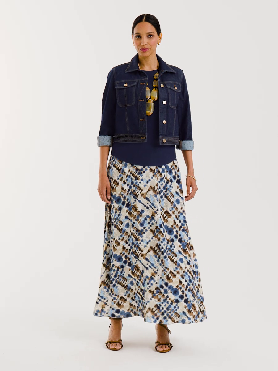 Faux Silk Printed Maxi Skirt
