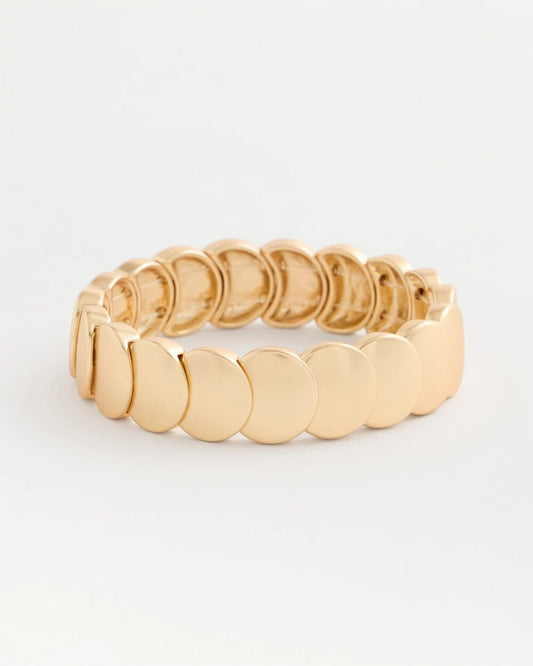 Semi-Bright Goldtone Flat Circle Stretch Bracelet