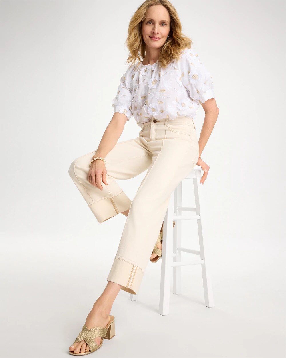 Pintuck Cuffed Cropped Jeans