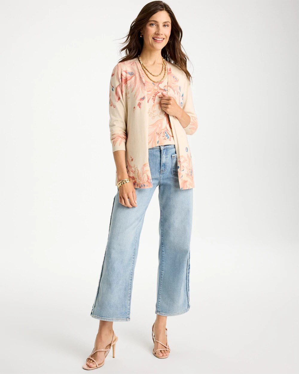 Ella Long-Sleeve Placed Print Cardigan
