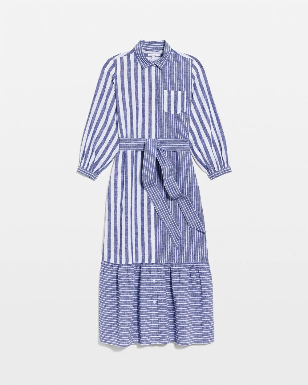 Linen-Cotton Striped Shirtdress