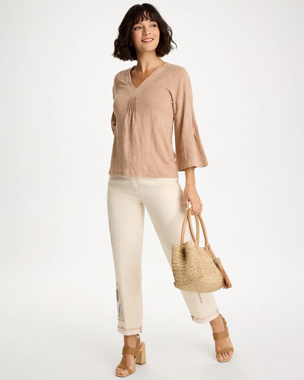 Linen Pleated Pintuck Tee