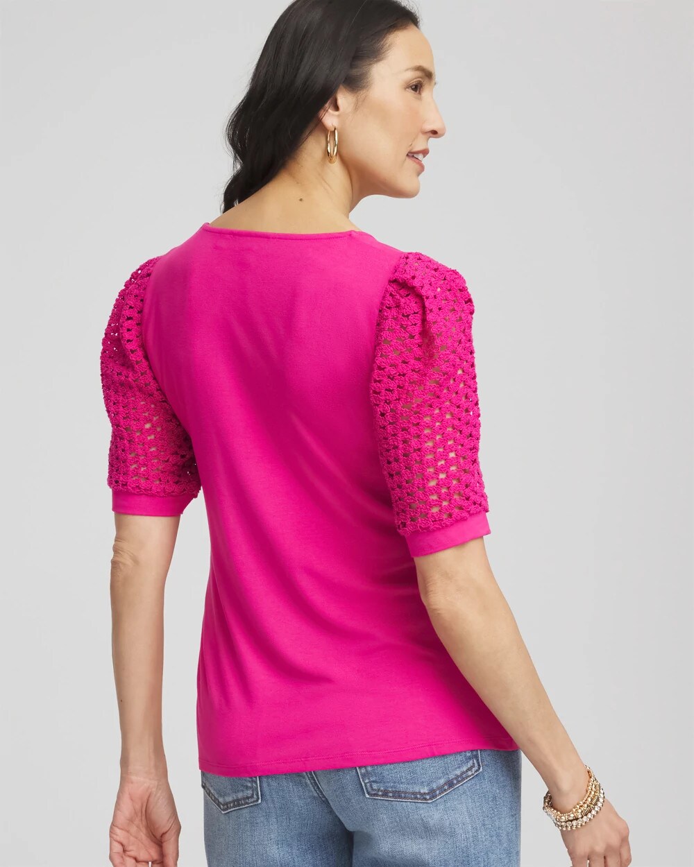 Touch of Cool Crochet Lace Square-Neck Tee