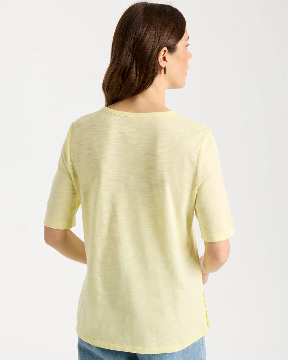 Cotton Slub Crewneck Button Tee