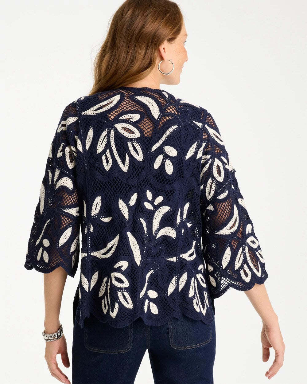 Woven Crochet Lace Contrast Kimono