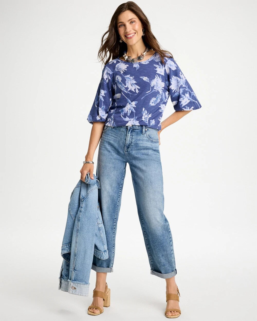 Floral Cotton Slub Puff Sleeve Tee