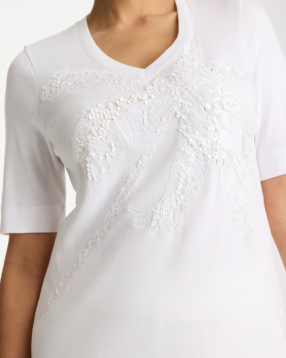 Palm Embellished Pima Elbow Sleeve Tee