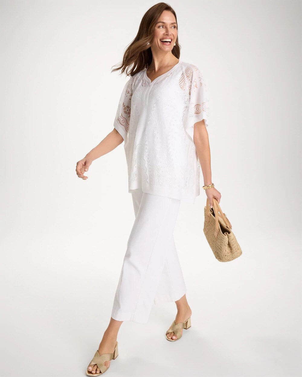 Notch Neck Burn Out Sweater Poncho