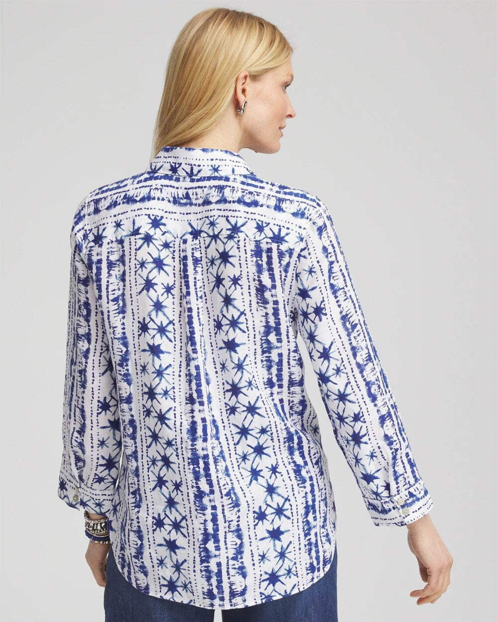 No Iron Star Print Linen Shirt