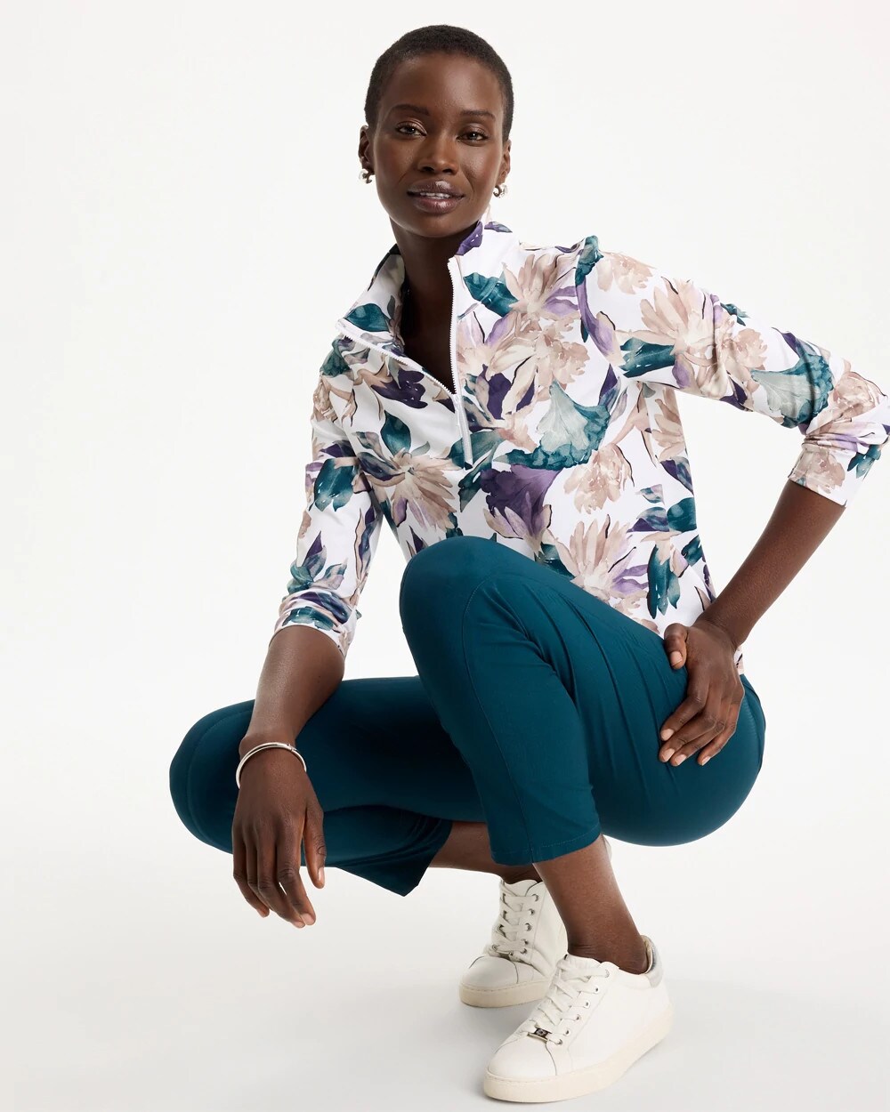 Zenergy UPF Garden Print Half-Zip Polo