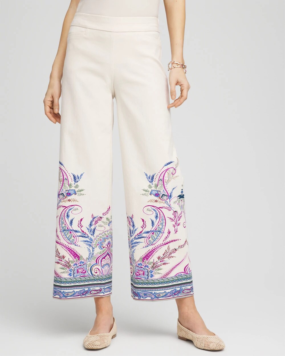 Brigitte Paisley Wide-Leg Cropped Pants