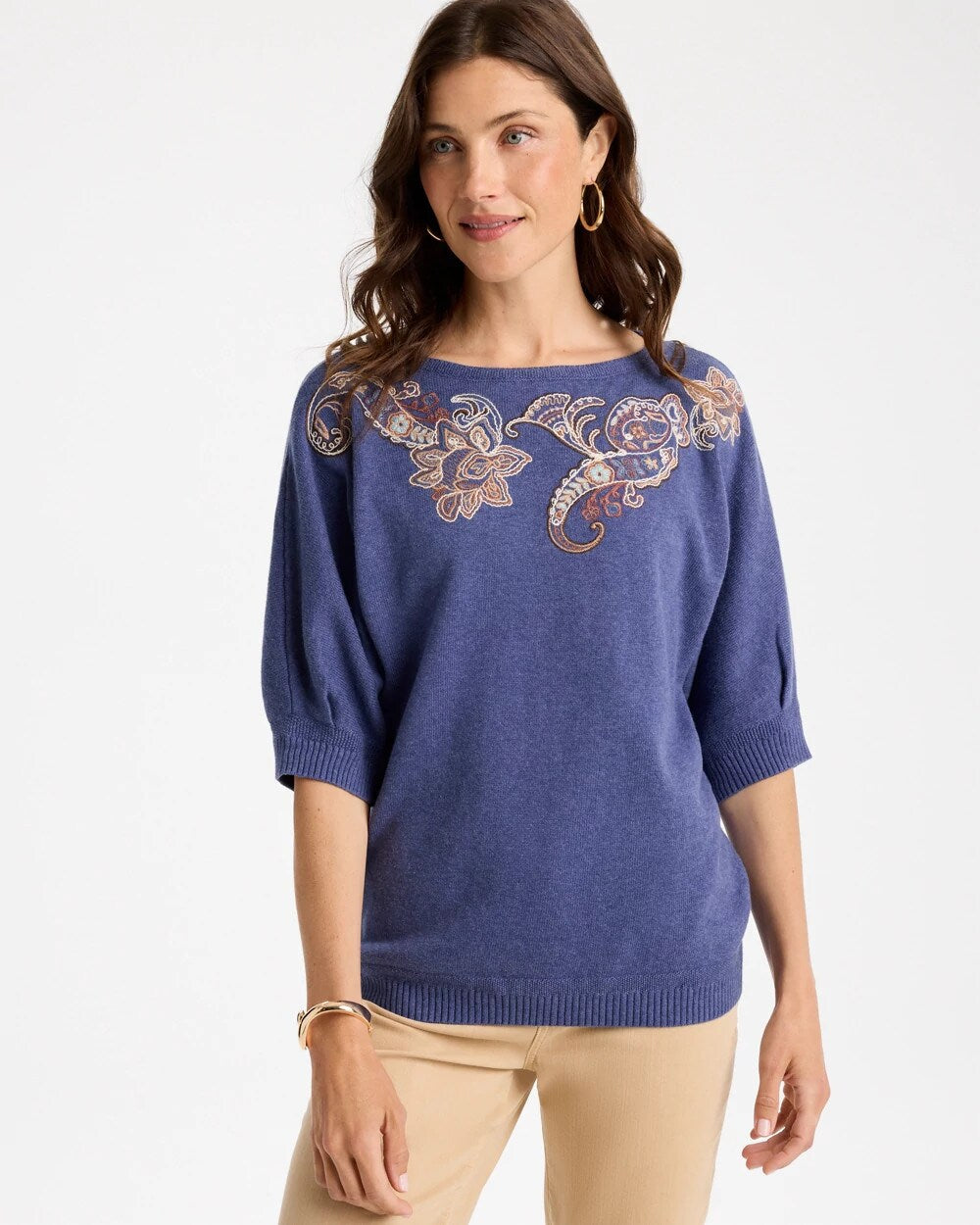 Cotton Embroidered Dolman Sweater