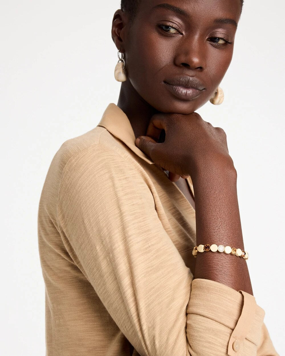 White Enamel Stretch Bracelet