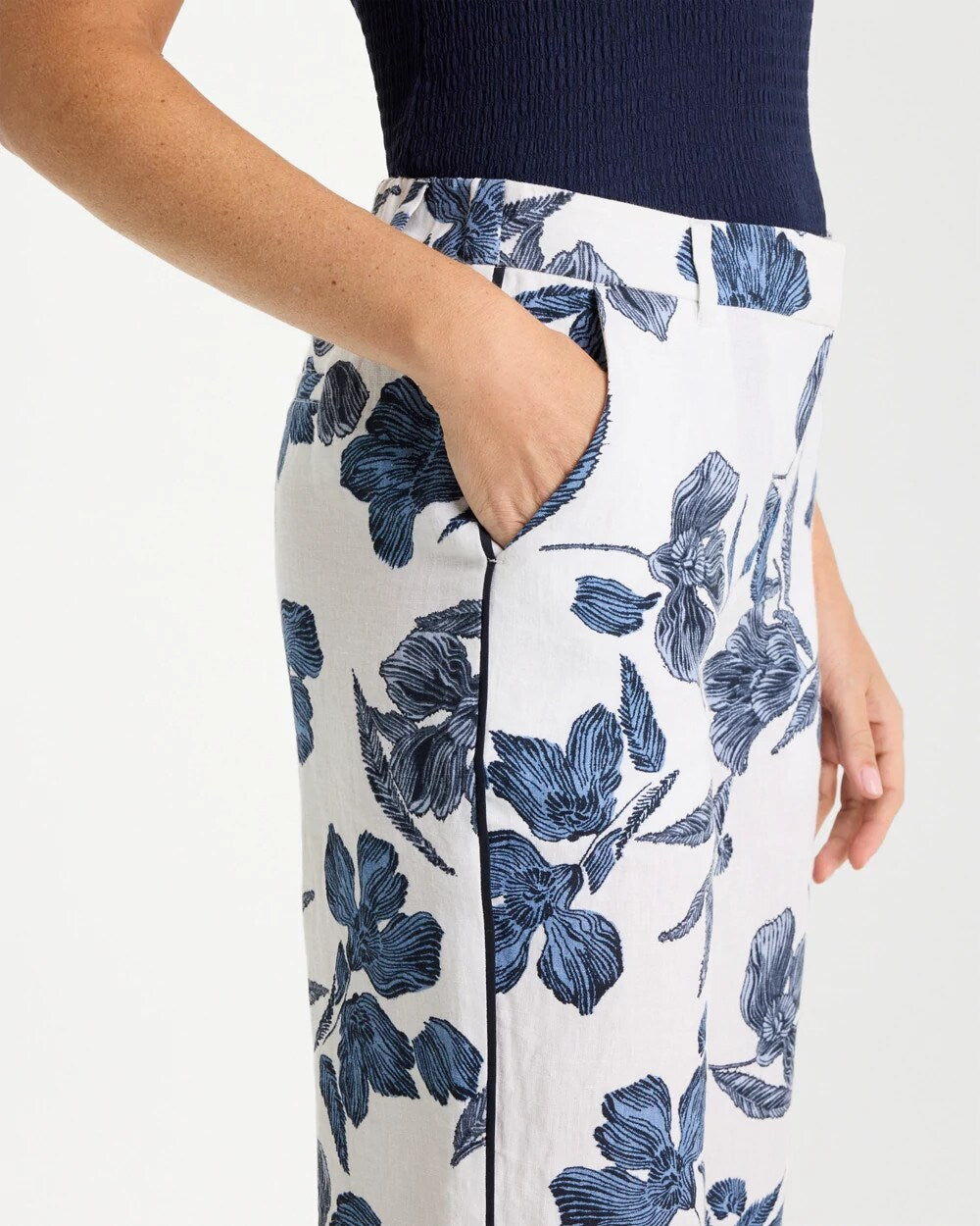 Piped Linen Fly Front Pants