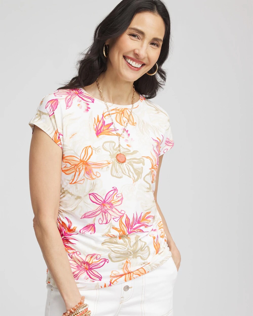 Touch of Cool Tropical Floral Dolman Tee