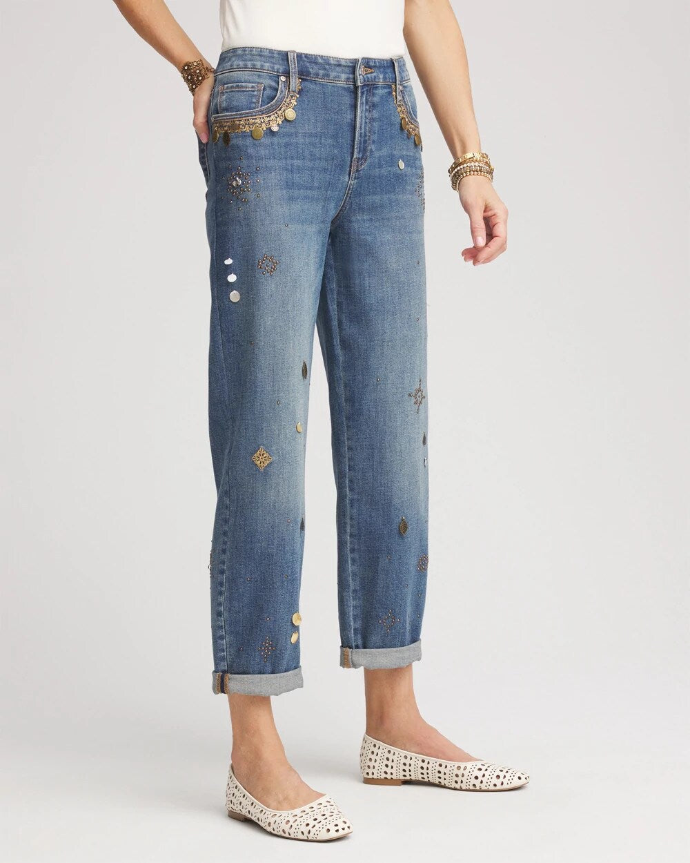 Embellished Cropped Jeans