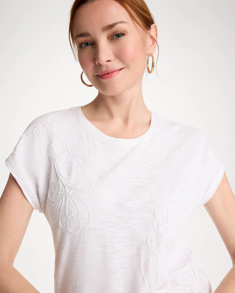 Cotton Slub Embroidered Wedge Tee