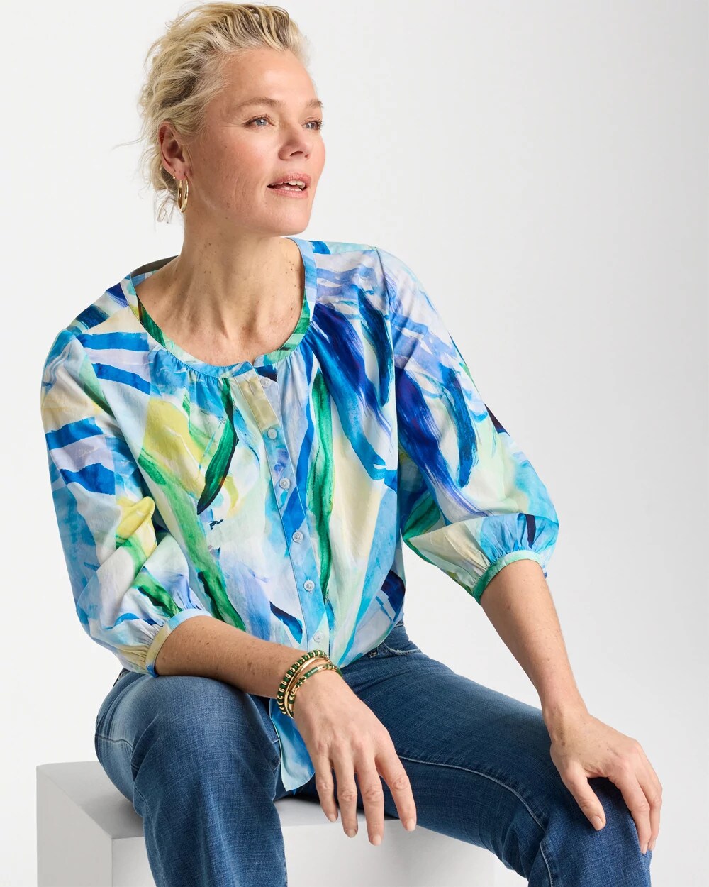 Printed Tie-Front Top