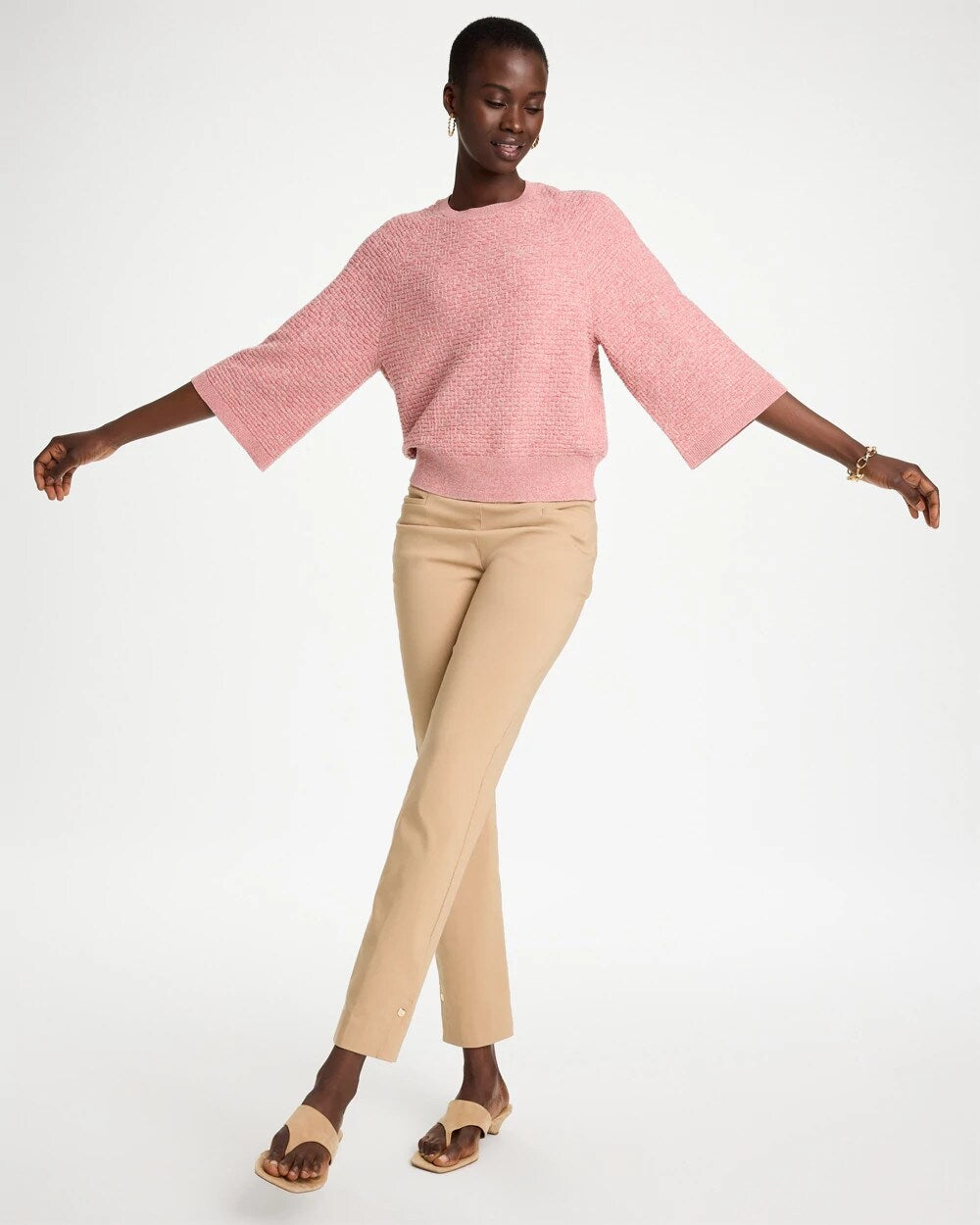 Cotton-Blend 3/4 Sleeve Pullover