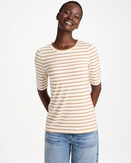 Striped Touch of Cool Elbow-sleeve Layering Tee