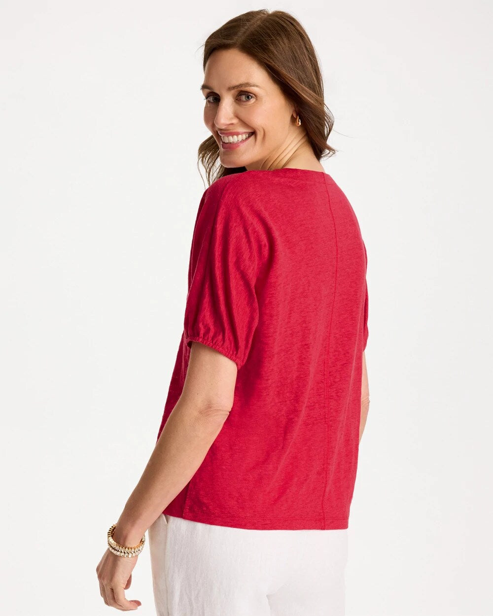 Linen Ruched V-Neck Tee