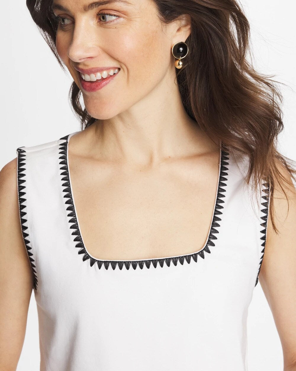Blanket Stitch Contour Cotton Square Neck Tank