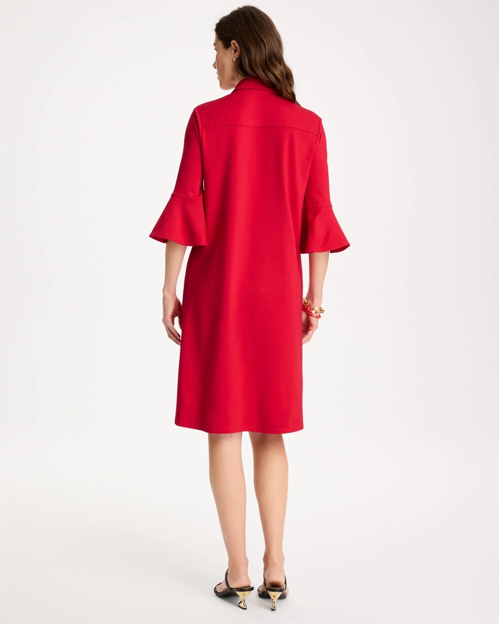 Ponte Knit Flounce Sleeve Dress