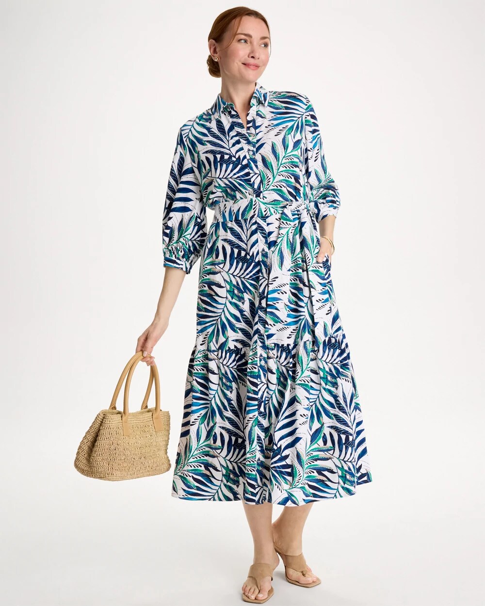 Palm Cotton-Rayon Slub Shirtdress