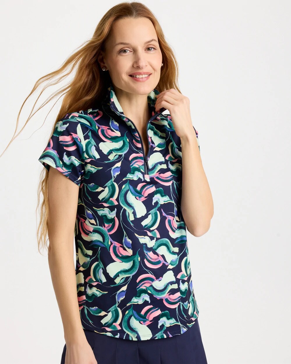 Zenergy UPF Blooms Half Zip Polo