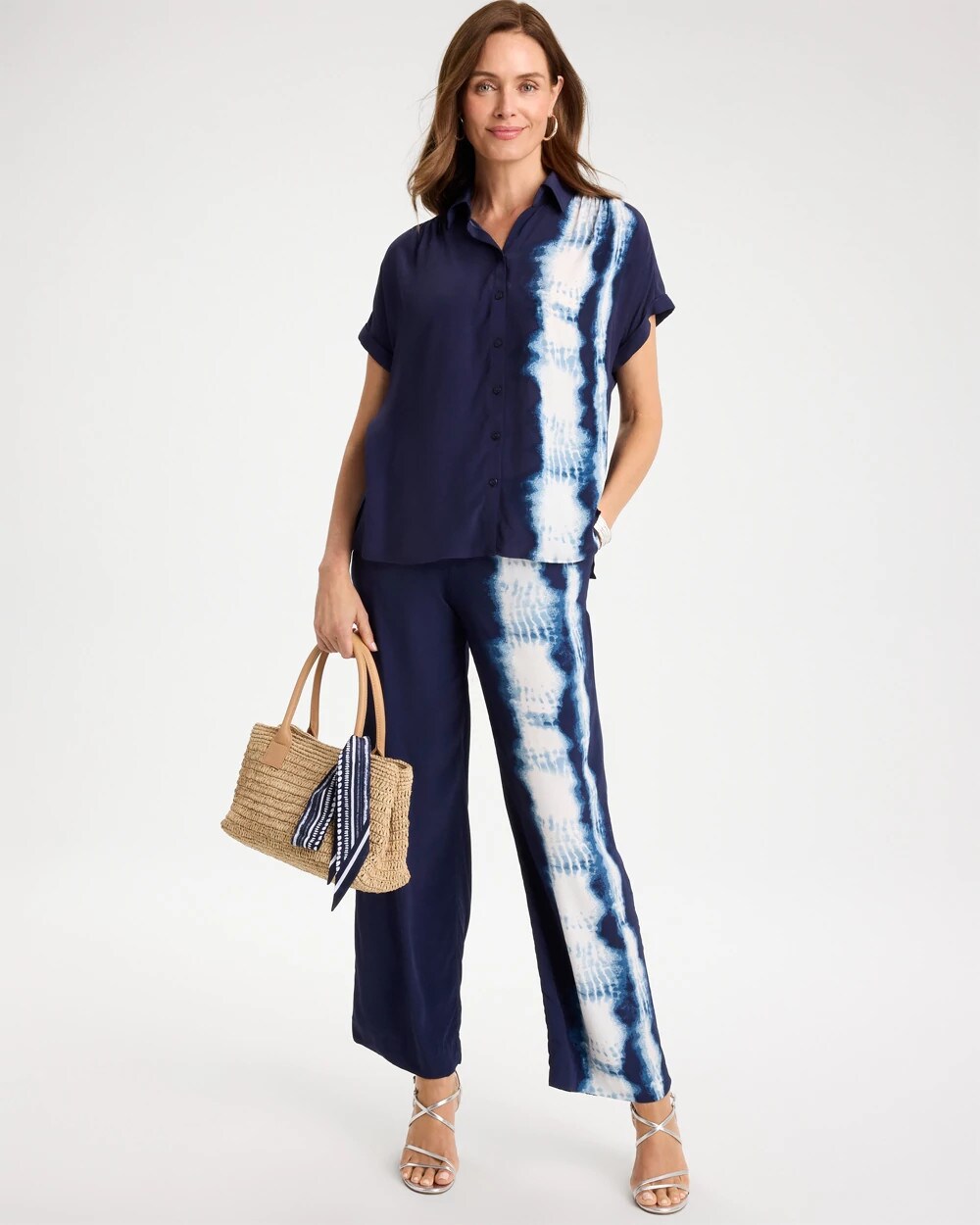 Faux Silk Tie-Dye Colorblock Top
