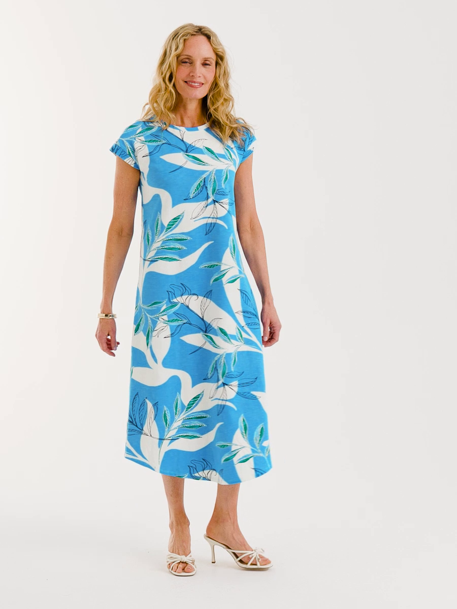 Printed Soft-Stretch Cotton Slub Dress