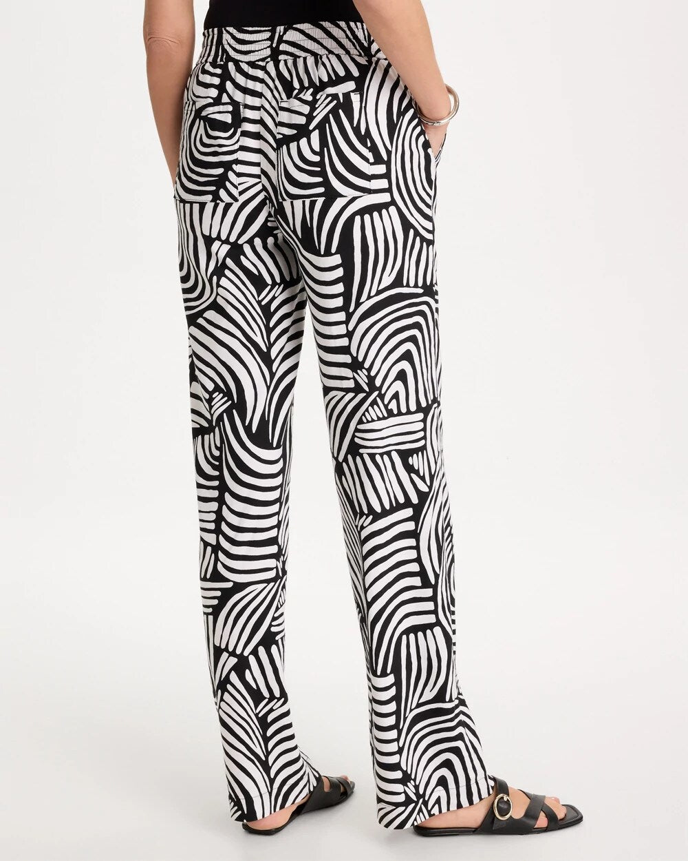 Geo Pull-On Wide-Leg Linen Pants