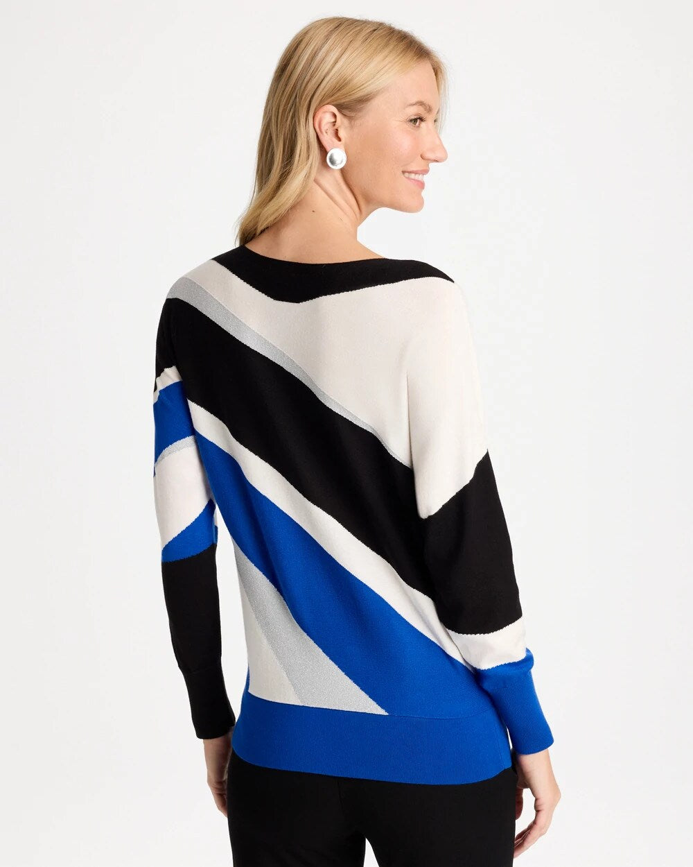 Intarsia Bateau Dolman Pullover Sweater