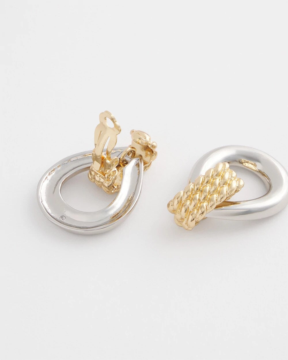 No Droop Mixed-Metal Teardrop Clip-On Earrings