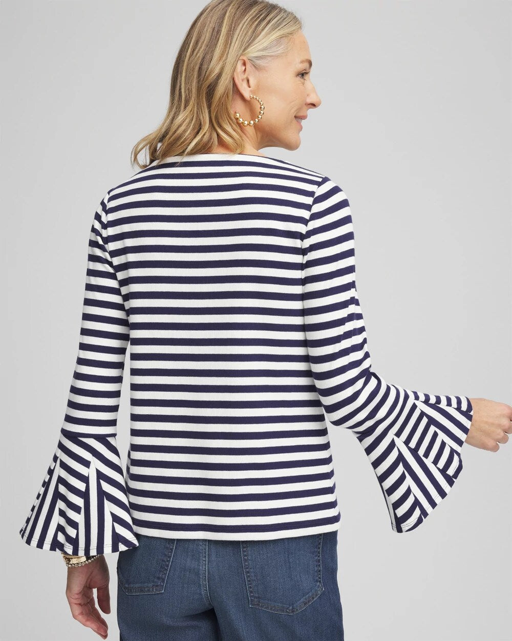 Ribbed Godet Flare-Sleeve Top