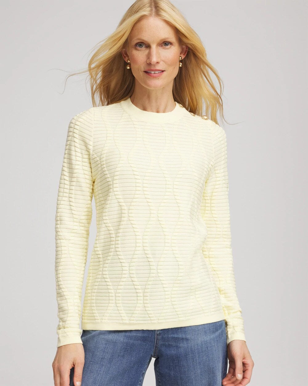 Button Shoulder Crewneck Pullover