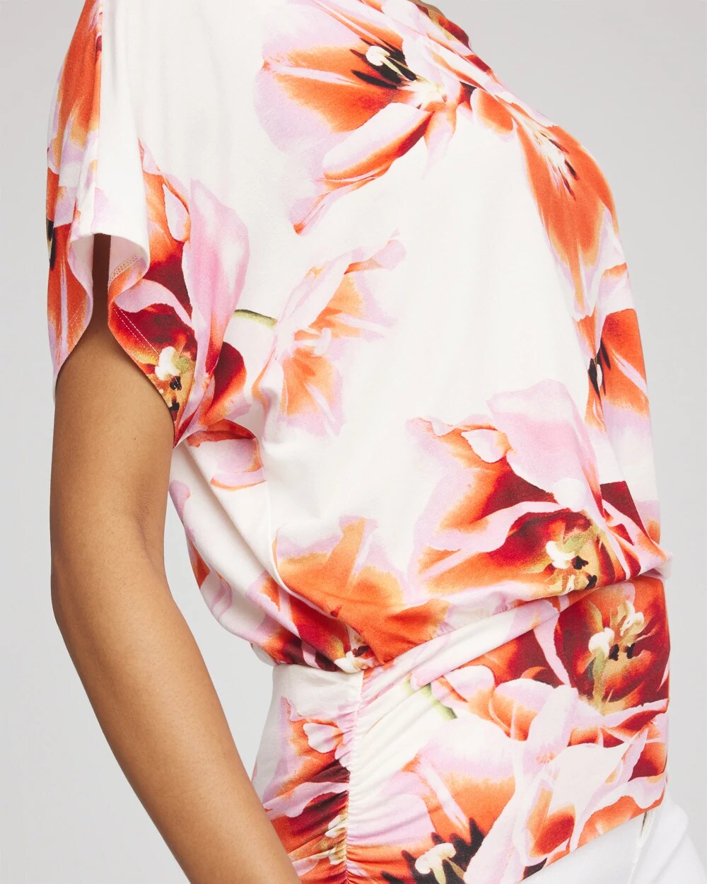 Touch of Cool Tropical Ruched Banded Hem Top