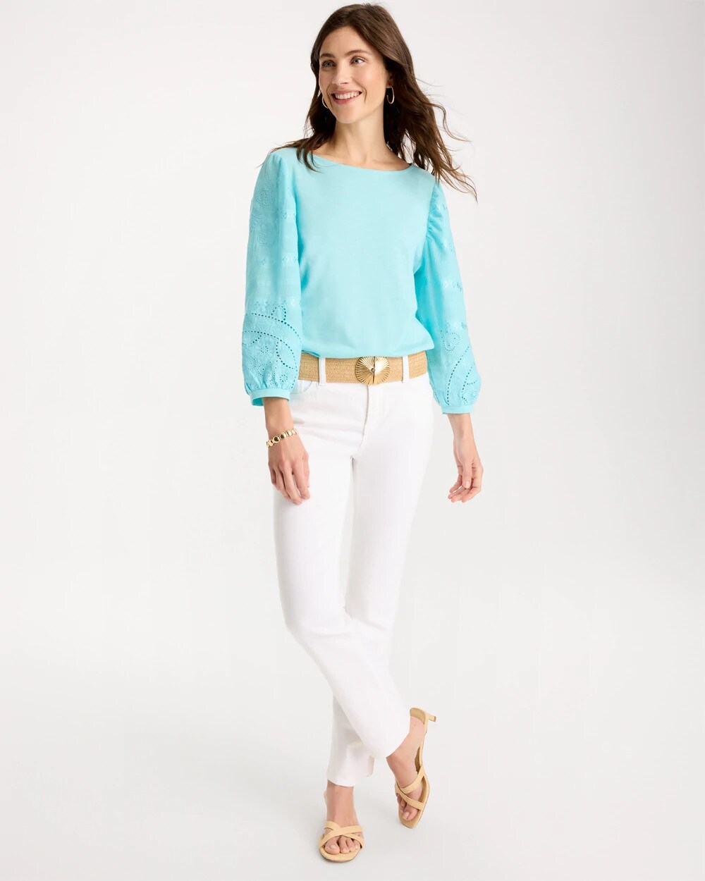Cotton Eyelet Sleeve Tee
