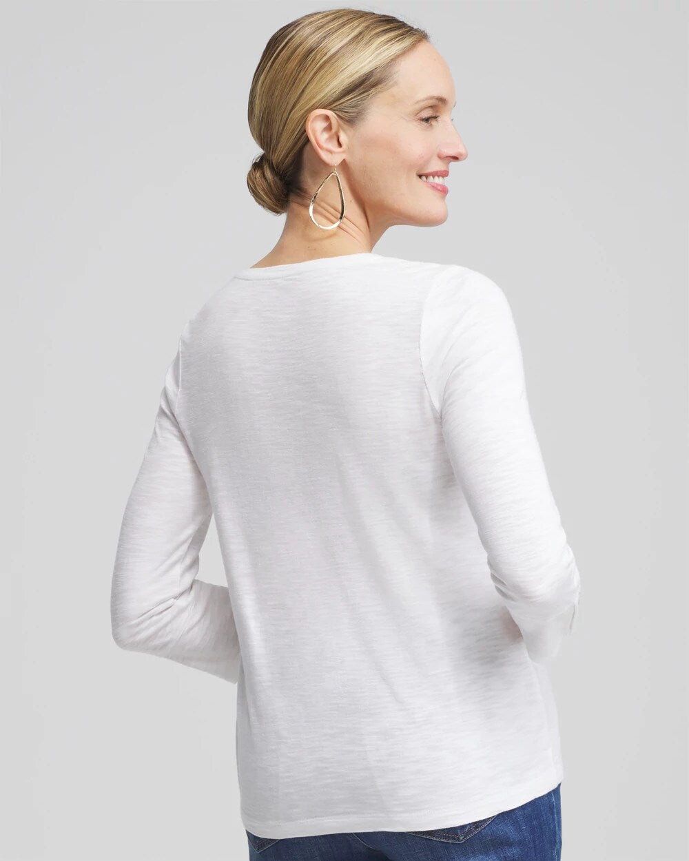 Cotton Slub 3/4 Sleeve Button Tee