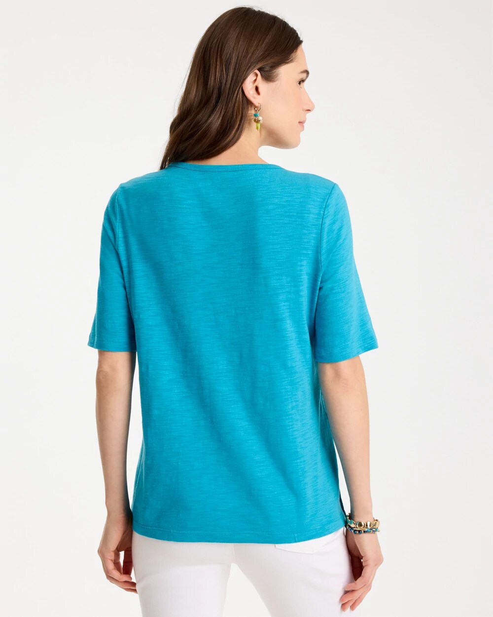 Cotton Slub Crewneck Button Tee