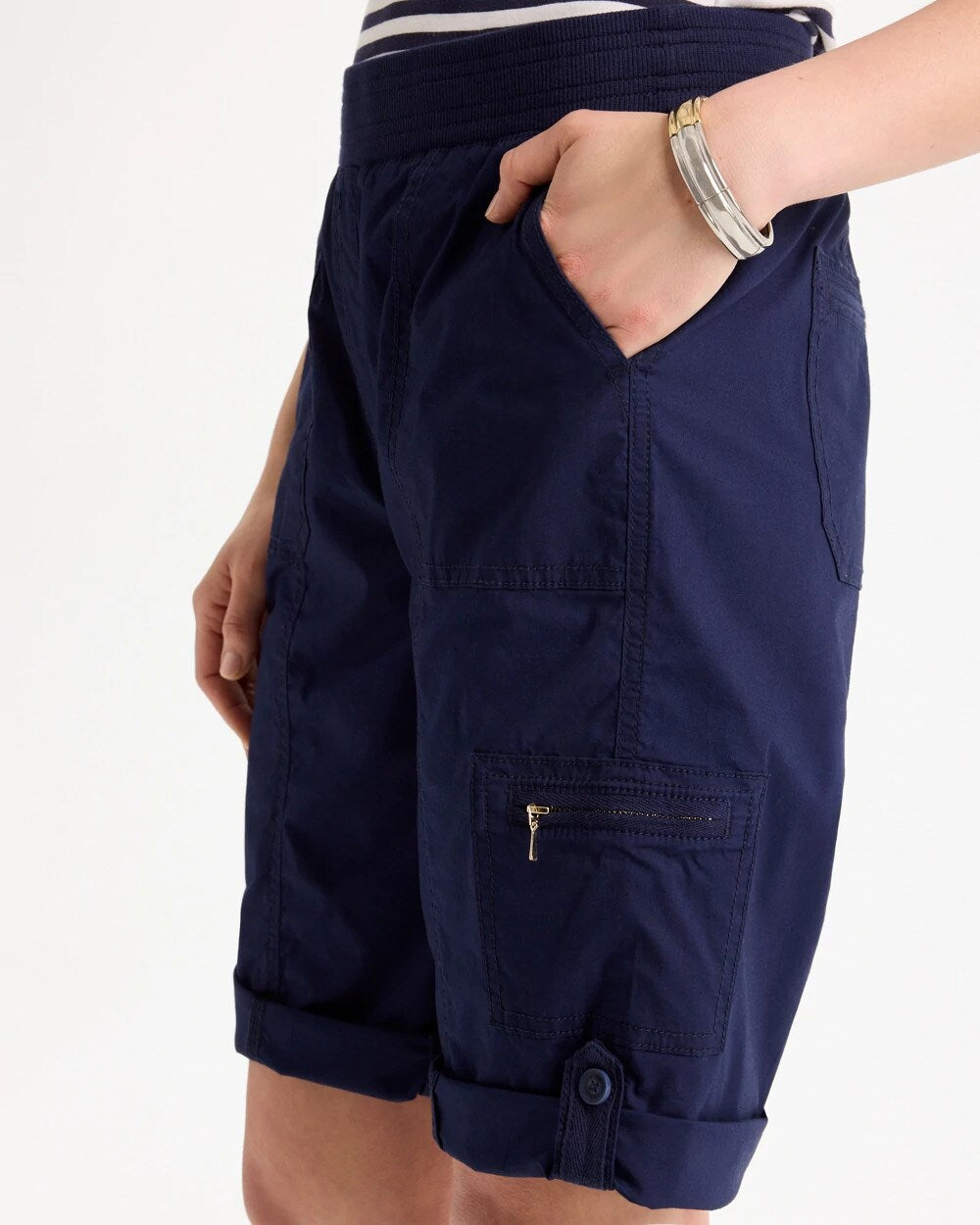 Poplin Cotton Roll-Tab Shorts