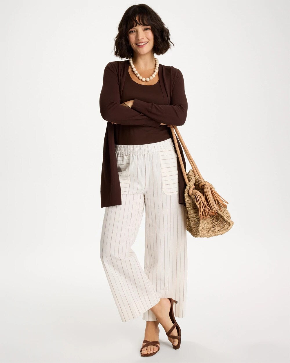 Pinstriped Linen-Cotton Crop Pant