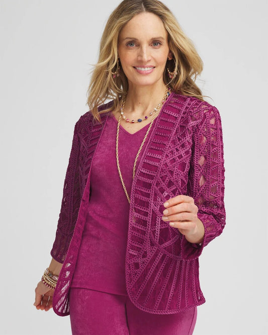 Travelers Collection Embroidered Lace Cutwork Jacket