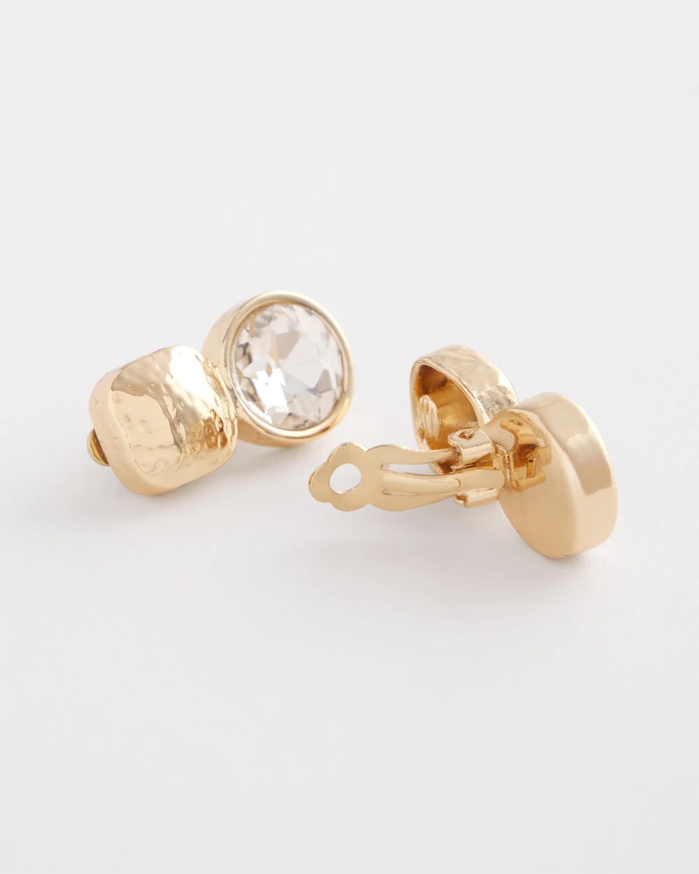 No Droop Gold Tone Crystal Clip-On Earrings