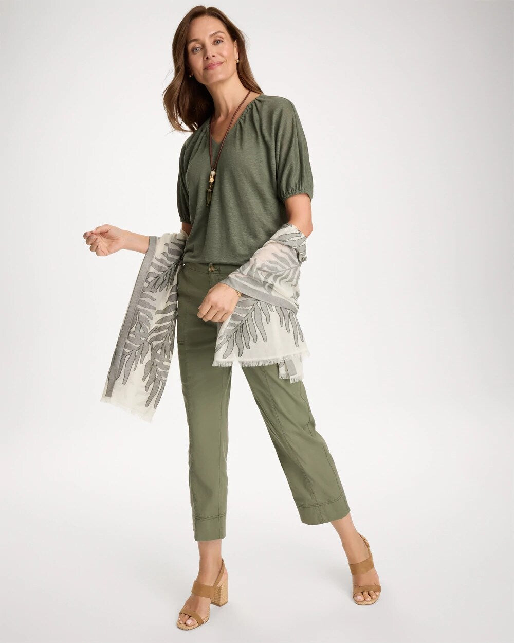 Linen Ruched V-Neck Tee
