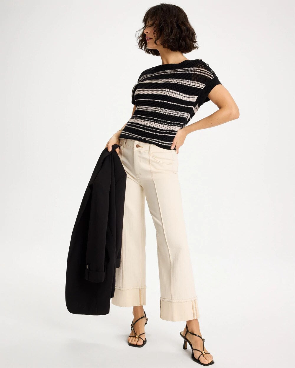 Striped Mesh Stitch Pullover Sweater