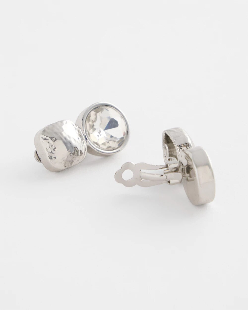 No Droop Silver Tone Crystal Clip-On Earrings