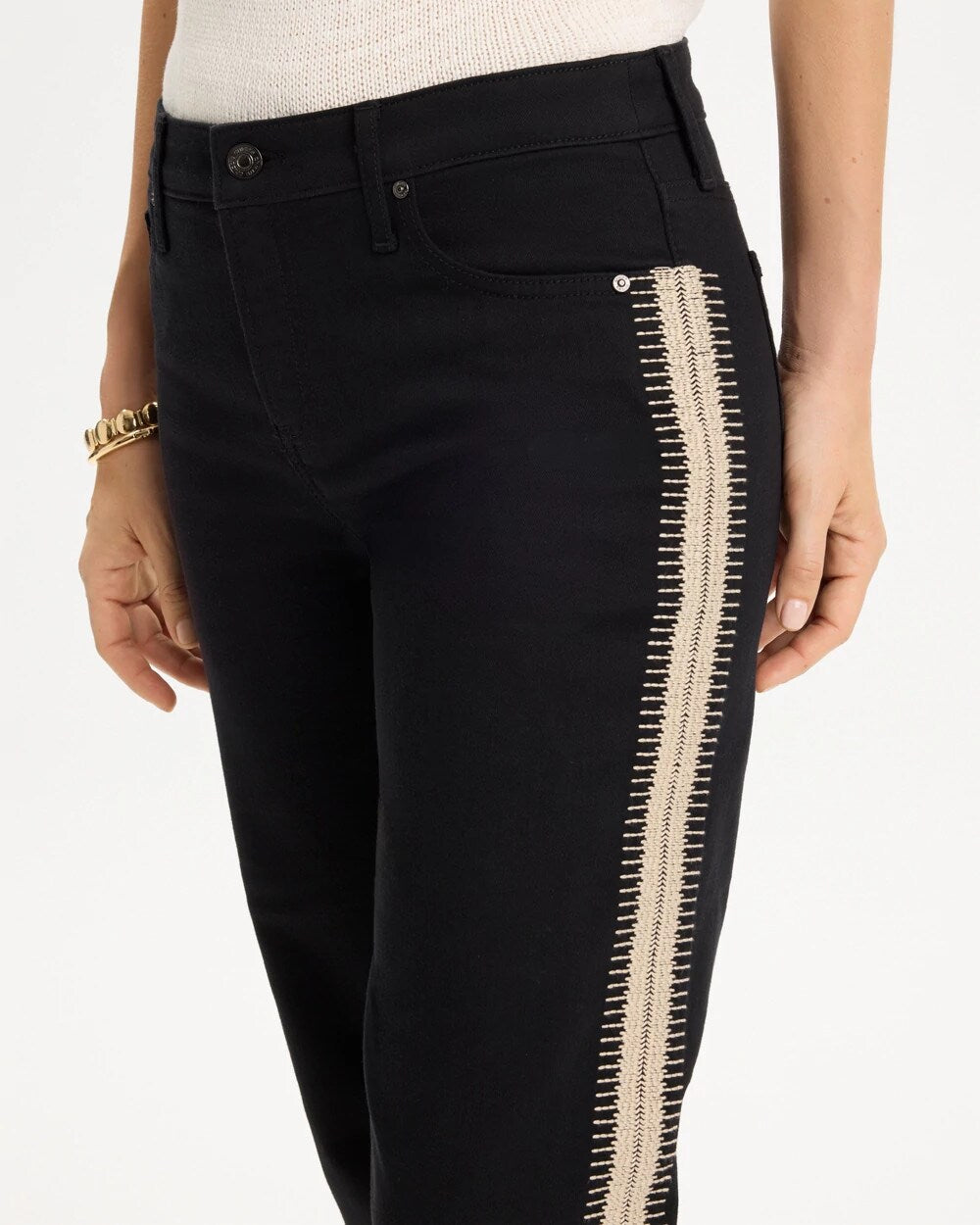 Girlfriend Seam Detail Straight Ankle Jeans