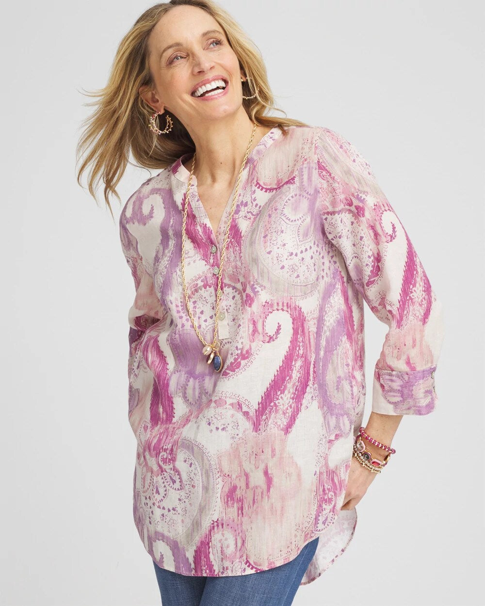 No Iron Multi Paisley Linen Tunic