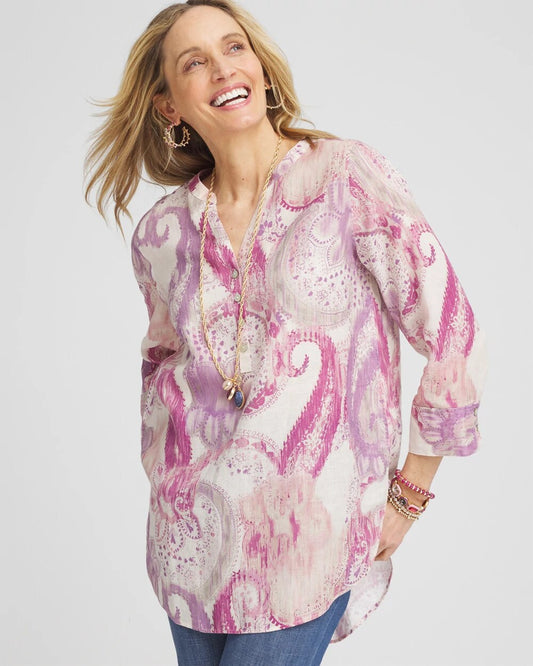 No Iron Multi Paisley Linen Tunic